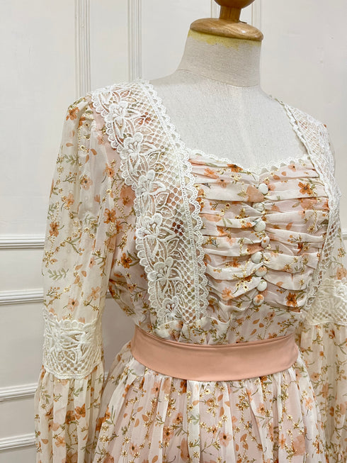 Floral Print Patchwork Embroidered Lacey Long Dress